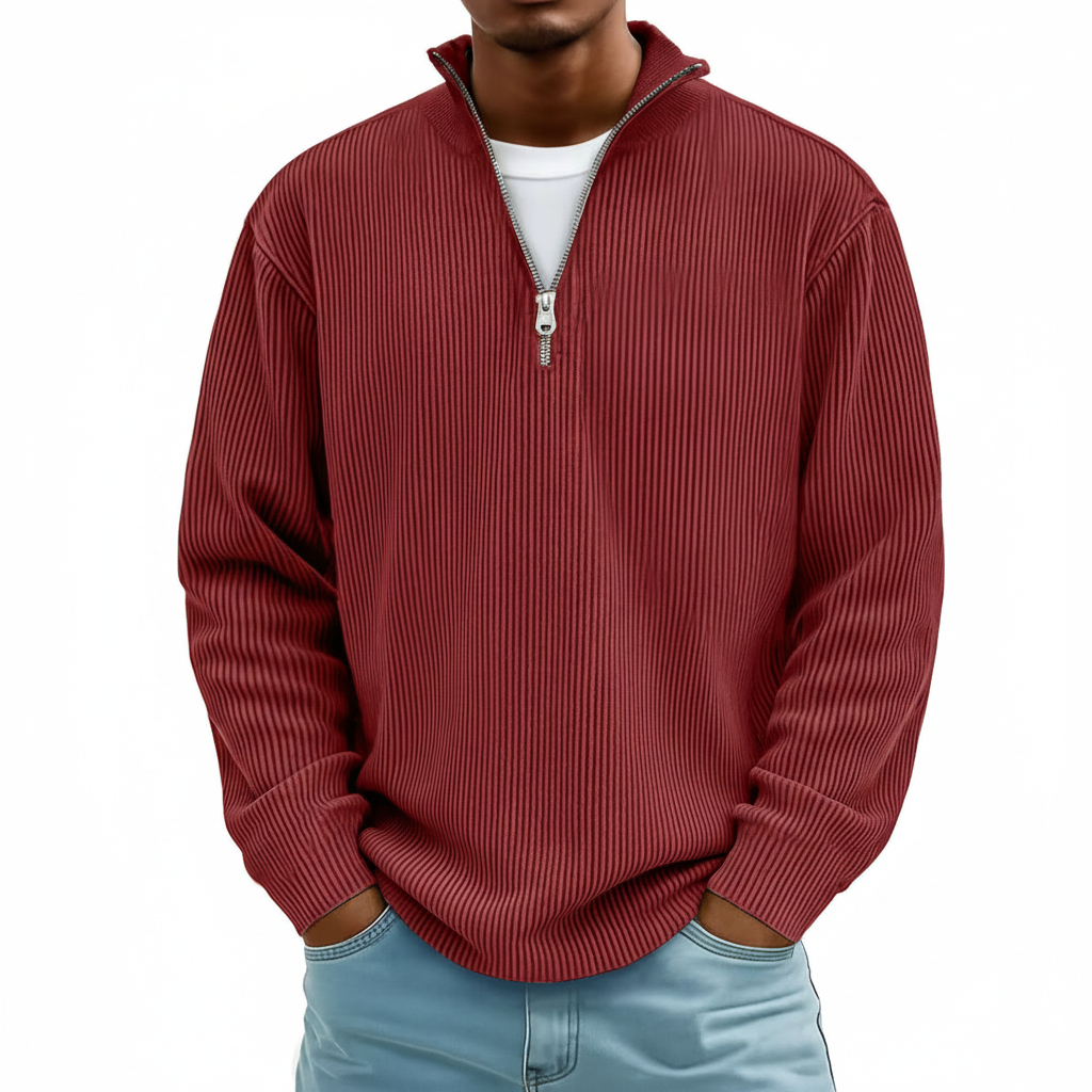 Corduroy Zipper Stand Collar Sweatshirt Fashion Warm Solid Color Long Sleeve Top Men's Casual Polo Shirt Clothing