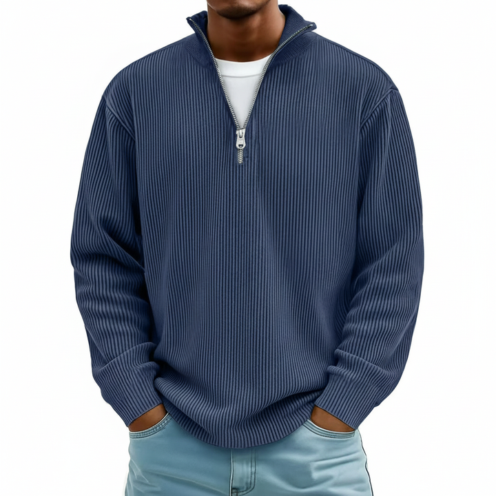Corduroy Zipper Stand Collar Sweatshirt Fashion Warm Solid Color Long Sleeve Top Men's Casual Polo Shirt Clothing