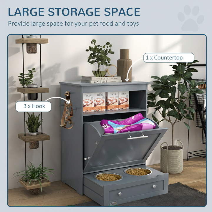 PawHut Pet Feeder Station with Storage Cabinet; Raised Dog Bowls