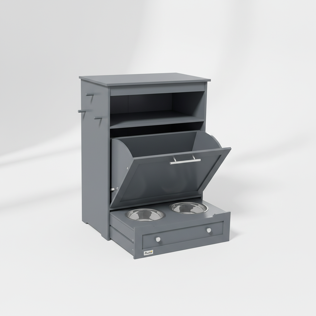 PawHut Pet Feeder Station with Storage Cabinet; Raised Dog Bowls