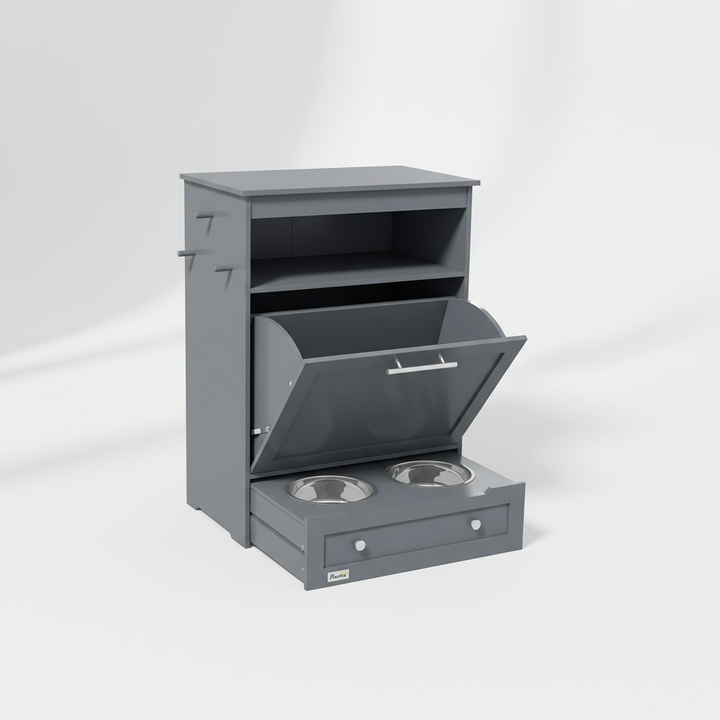 PawHut Pet Feeder Station with Storage Cabinet; Raised Dog Bowls