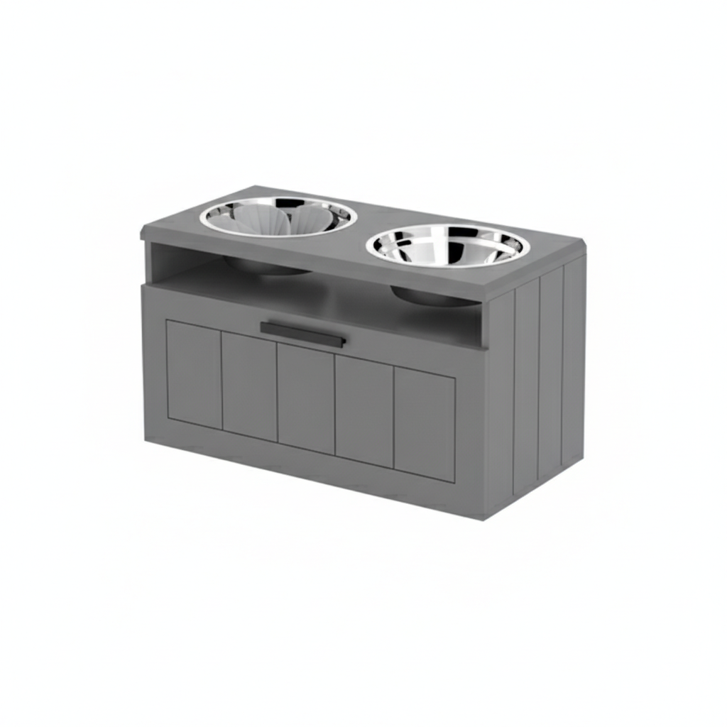 Elevated Dog Bowl Station with Storage – Dual Stainless Steel Dog Feeding Stand