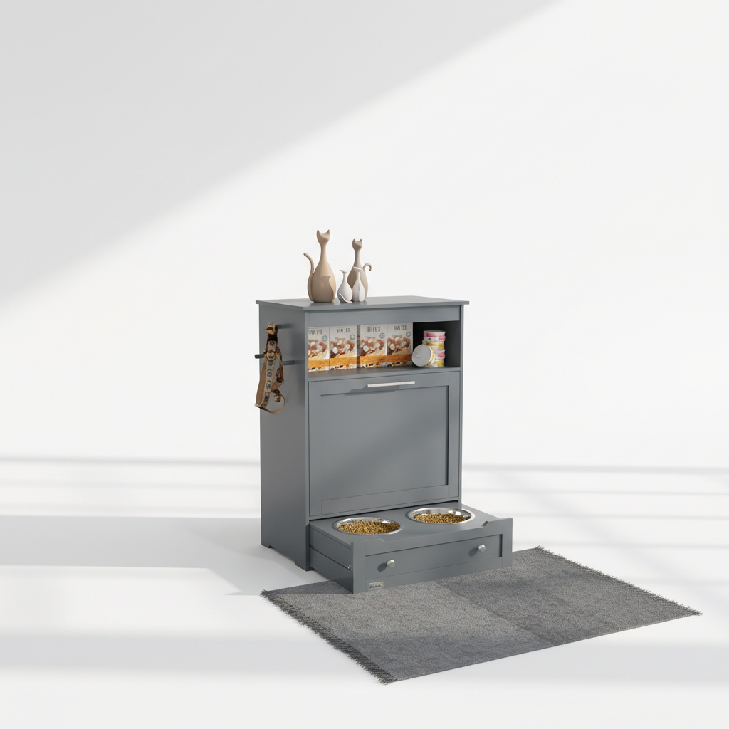 PawHut Pet Feeder Station with Storage Cabinet; Raised Dog Bowls