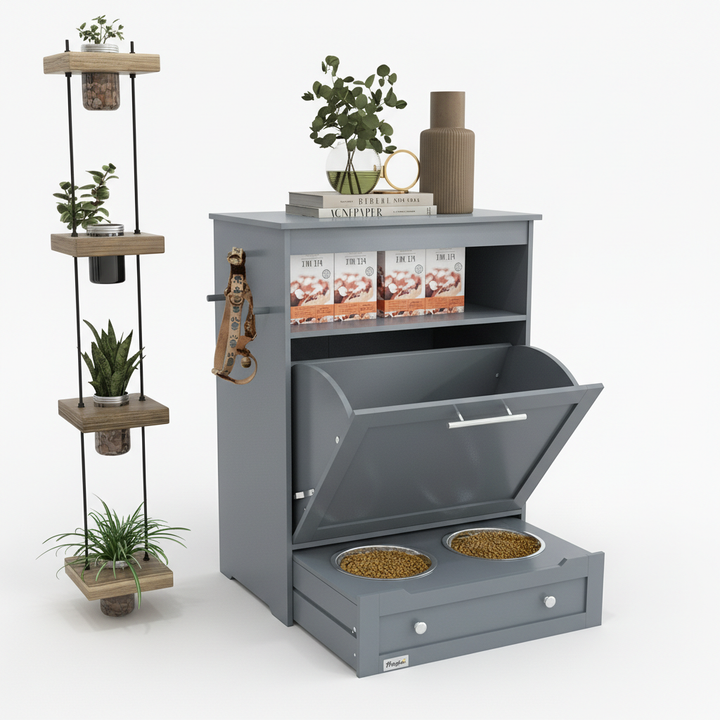 PawHut Pet Feeder Station with Storage Cabinet; Raised Dog Bowls