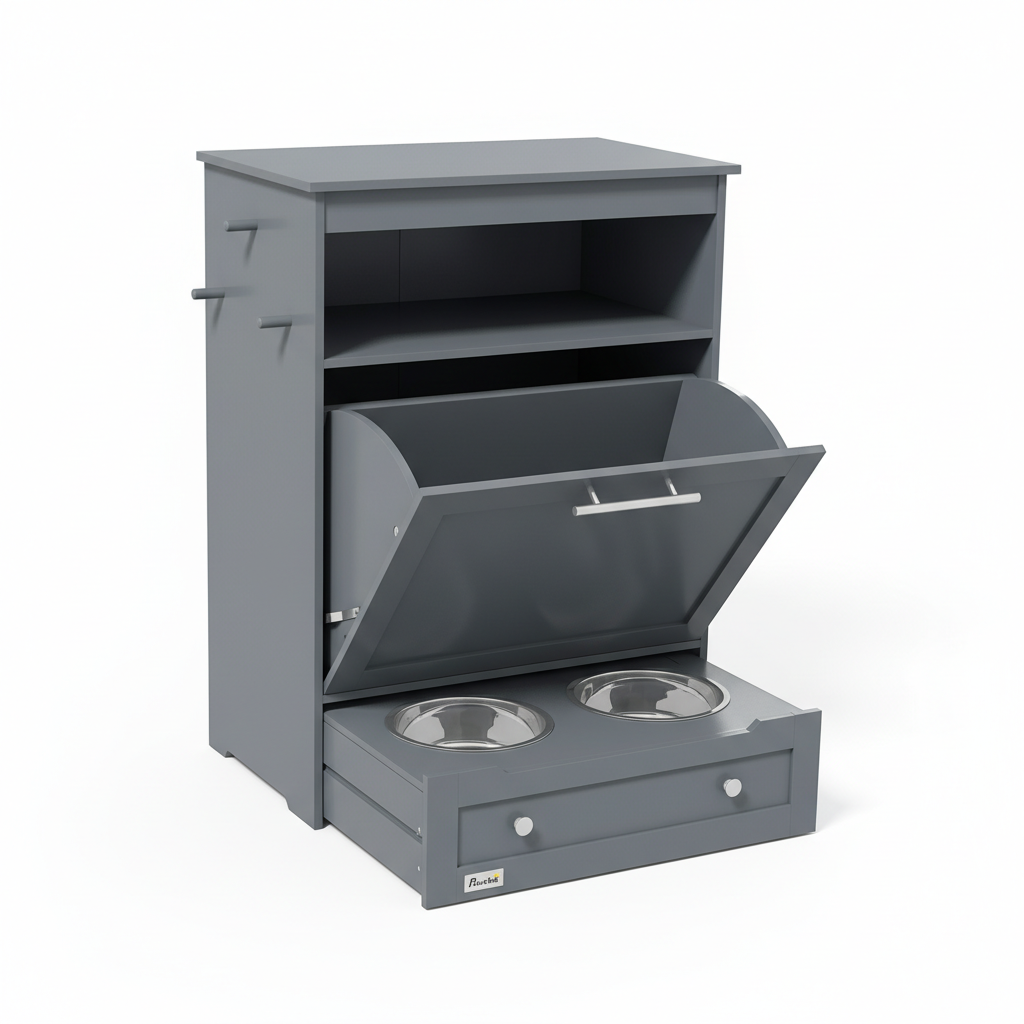 PawHut Pet Feeder Station with Storage Cabinet; Raised Dog Bowls