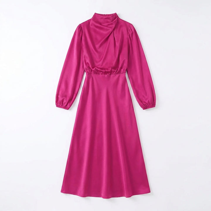 Elegant Temperament Long-sleeved Dress Satin Halterneck Formal Evening Dresses Women Clothing