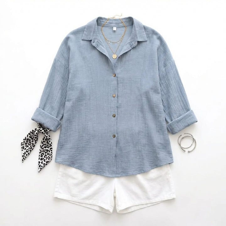 Lapel Long Sleeve Shirt Women's Single-breasted Pleated Shirt Tops Clothing