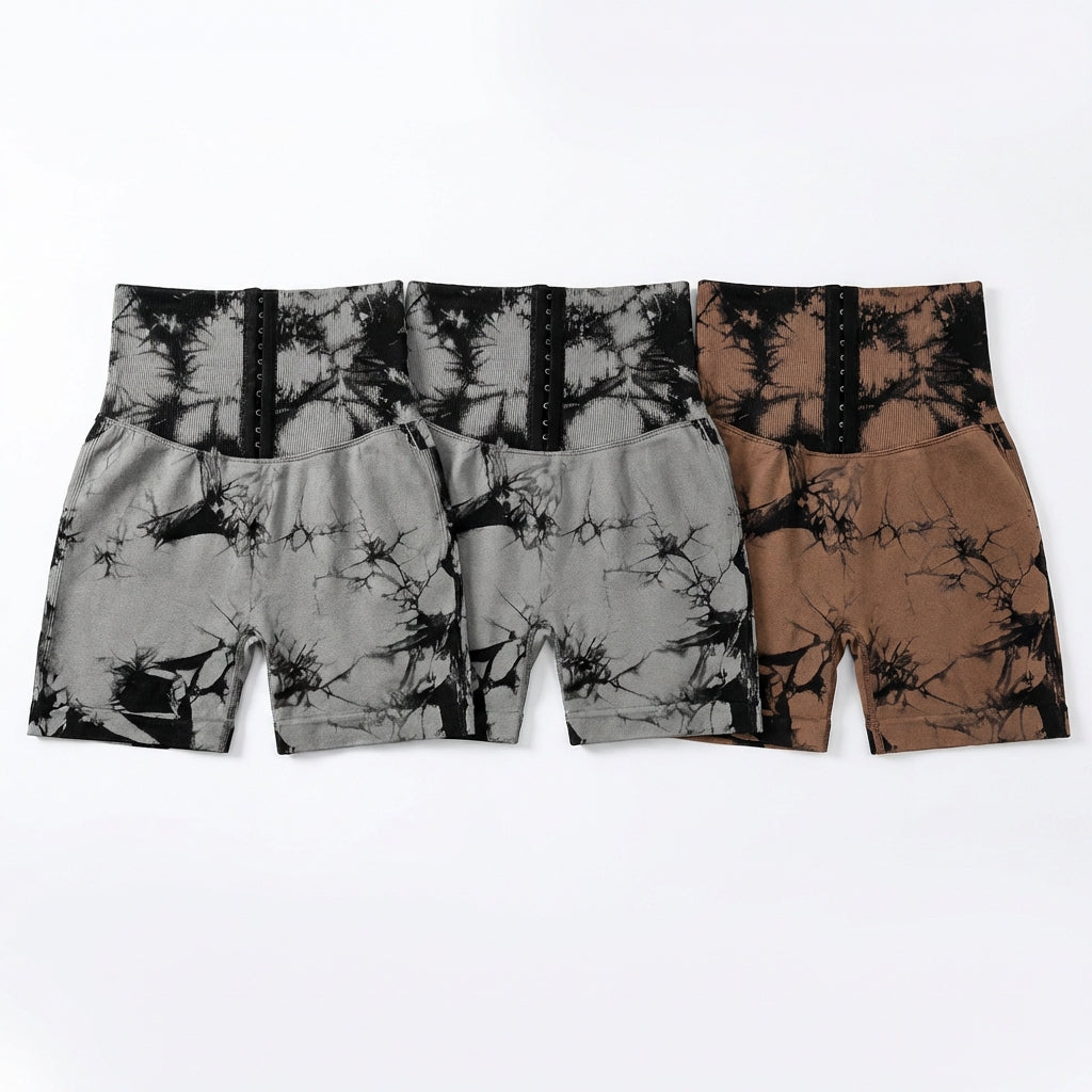 3-Pack Seamless Tie-Dye Scrunch Butt Shorts – High-Waisted Tummy Control Workout Shorts