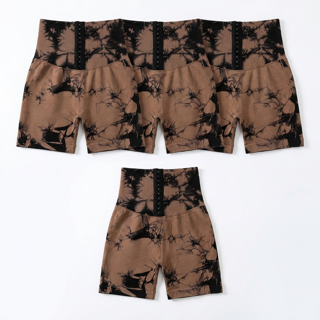 3-Pack Seamless Tie-Dye Scrunch Butt Shorts – High-Waisted Tummy Control Workout Shorts
