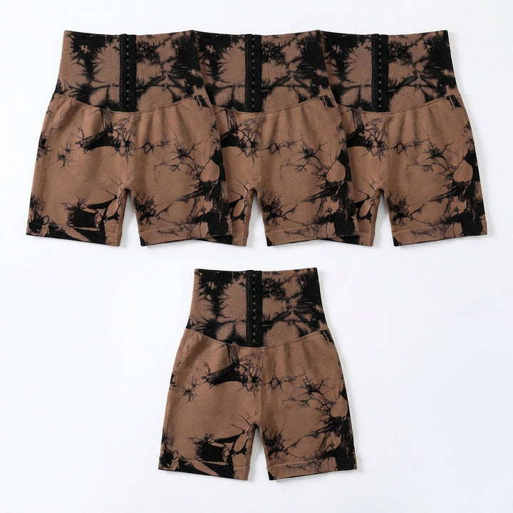 3-Pack Seamless Tie-Dye Scrunch Butt Shorts – High-Waisted Tummy Control Workout Shorts