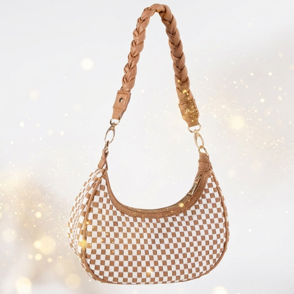 Women Woven Hobo Handbag For Women Fashion Vegan Leather Tote Bag For Women-Brown