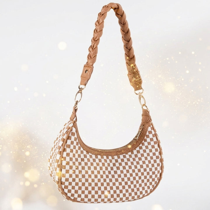 Women Woven Hobo Handbag For Women Fashion Vegan Leather Tote Bag For Women-Brown