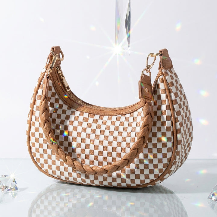 Women Woven Hobo Handbag For Women Fashion Vegan Leather Tote Bag For Women-Brown