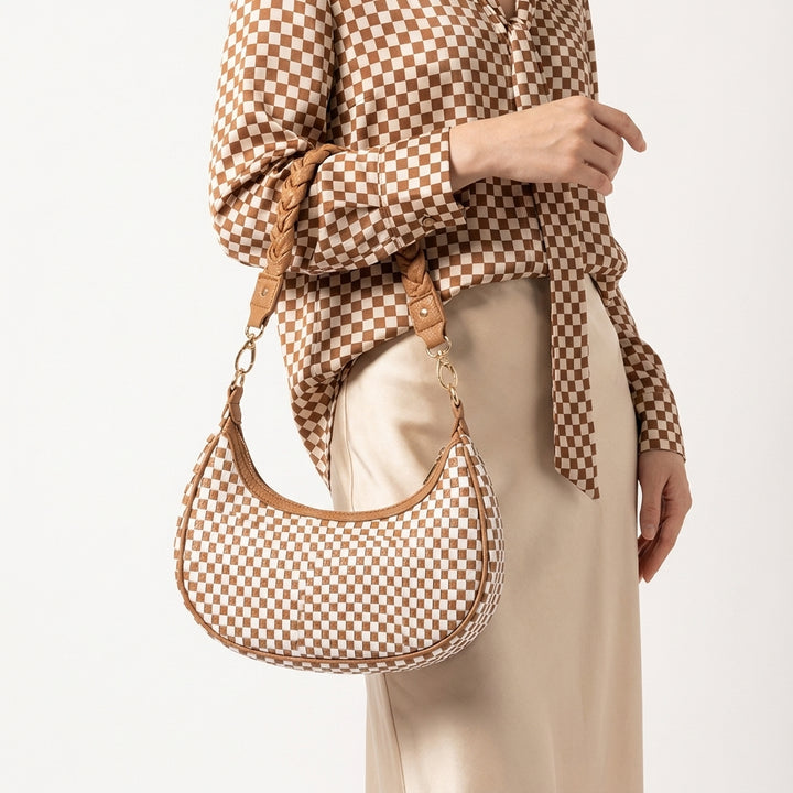 Women Woven Hobo Handbag For Women Fashion Vegan Leather Tote Bag For Women-Brown