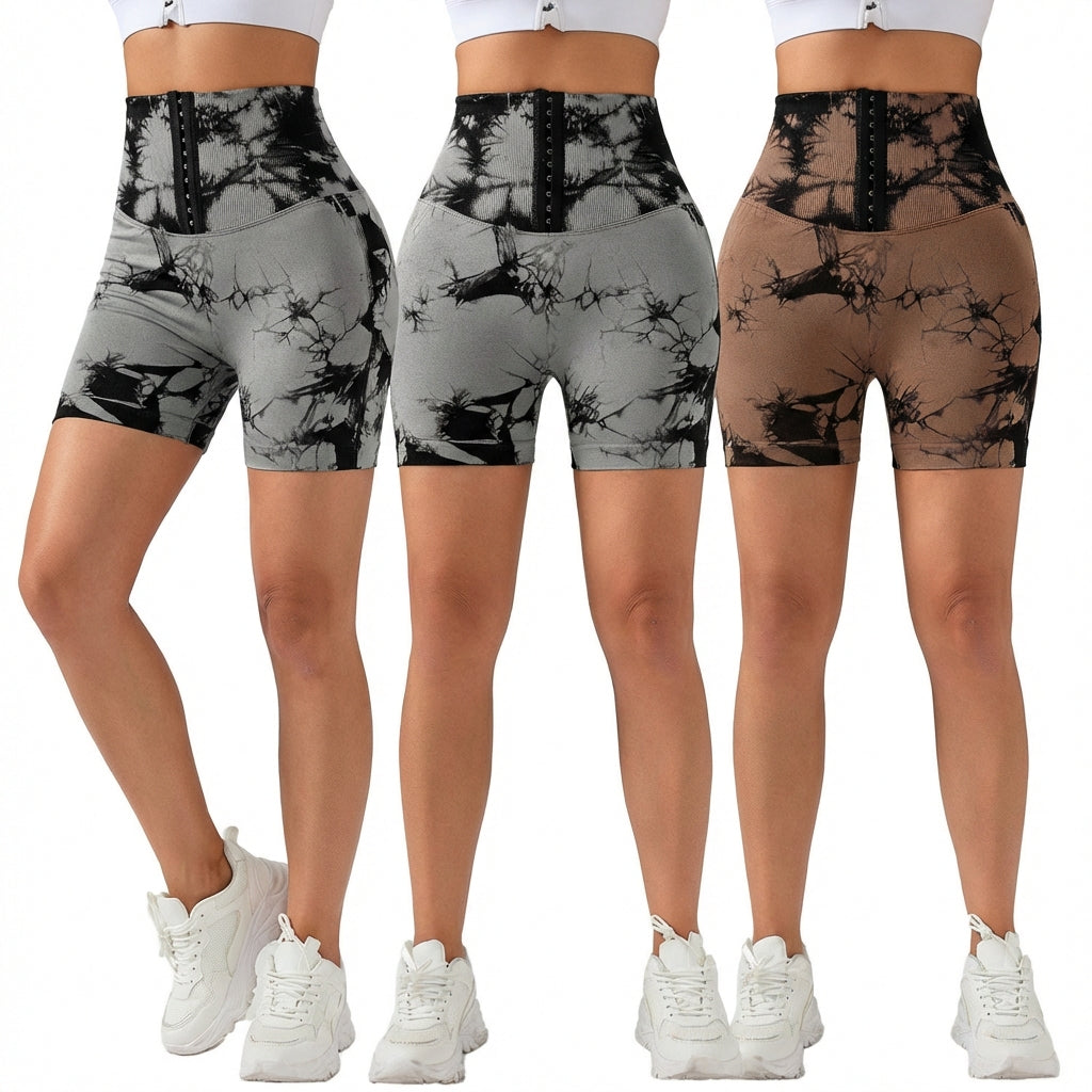 3-Pack Seamless Tie-Dye Scrunch Butt Shorts – High-Waisted Tummy Control Workout Shorts