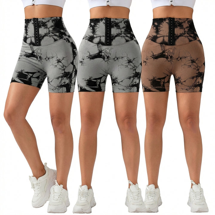 3-Pack Seamless Tie-Dye Scrunch Butt Shorts – High-Waisted Tummy Control Workout Shorts