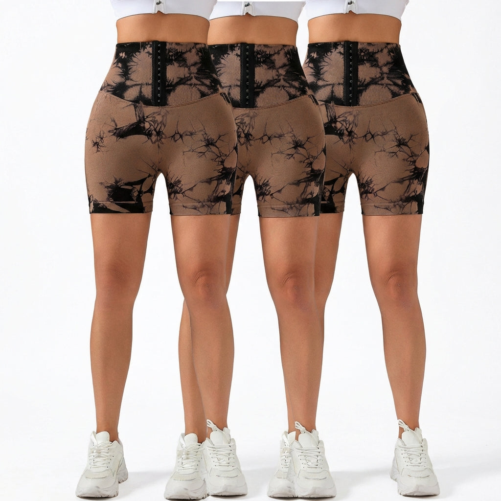 3-Pack Seamless Tie-Dye Scrunch Butt Shorts – High-Waisted Tummy Control Workout Shorts