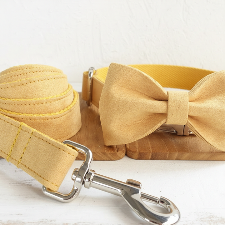 Stylish Dog Collar &amp; Leash Set with Bow Tie – Adjustable Pet Collar