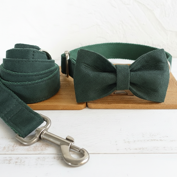 Velvet Dog Collar &amp; Leash Set – Adjustable Pet Collar and Lead
