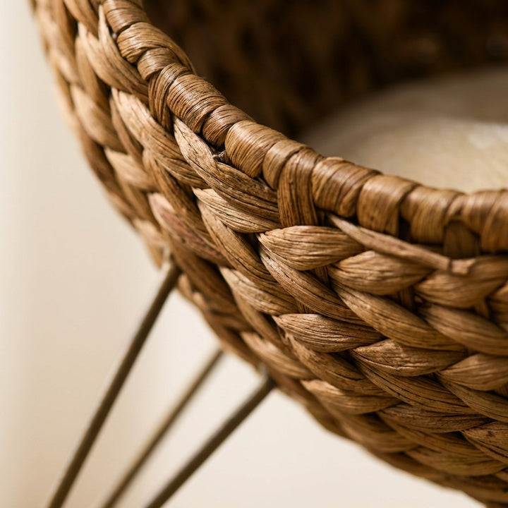 20.5" Weaved Cat Bed, Elevated Hand-woven Braided Banana Leaf Kitten House Condo with Cushion, Natural