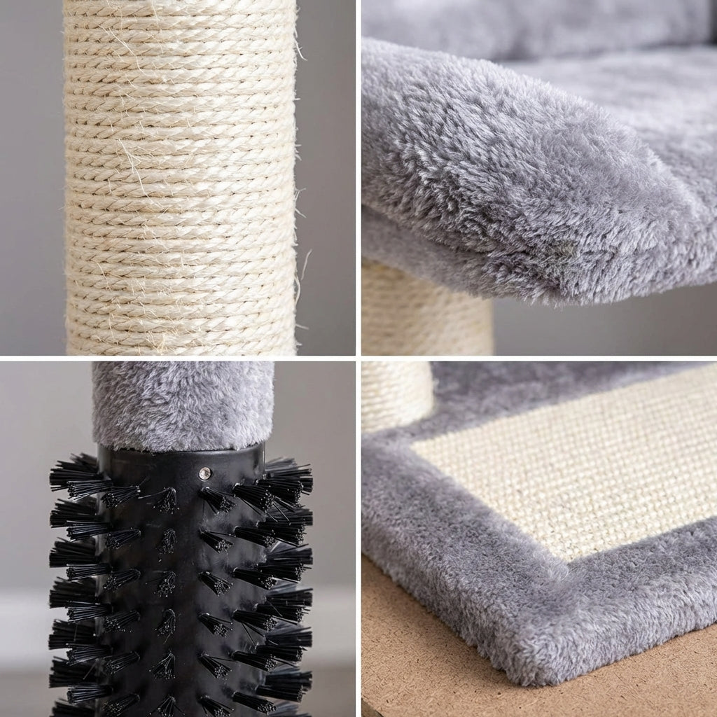 Small 4-in-1 Cat Tree Tower With Self-grooming Brush And Natural Sisal Scratching Post, Soft Plush Cat Bed And Hanging Ball, Suitable For Indoor Kittens