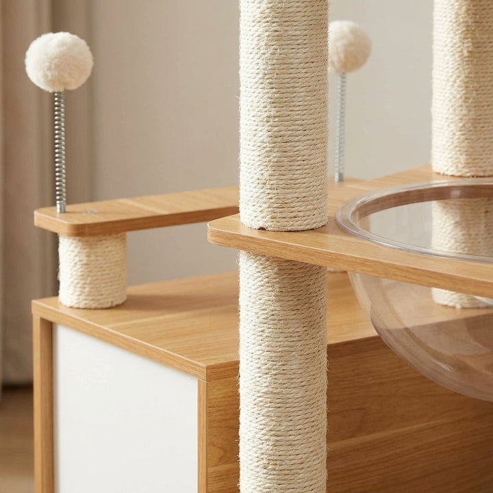Indoor Wooden Cat Climbing Frame Cat Tower Cat House With Cat Scratching Board Ramp Suitable For Large Cats And Kittens