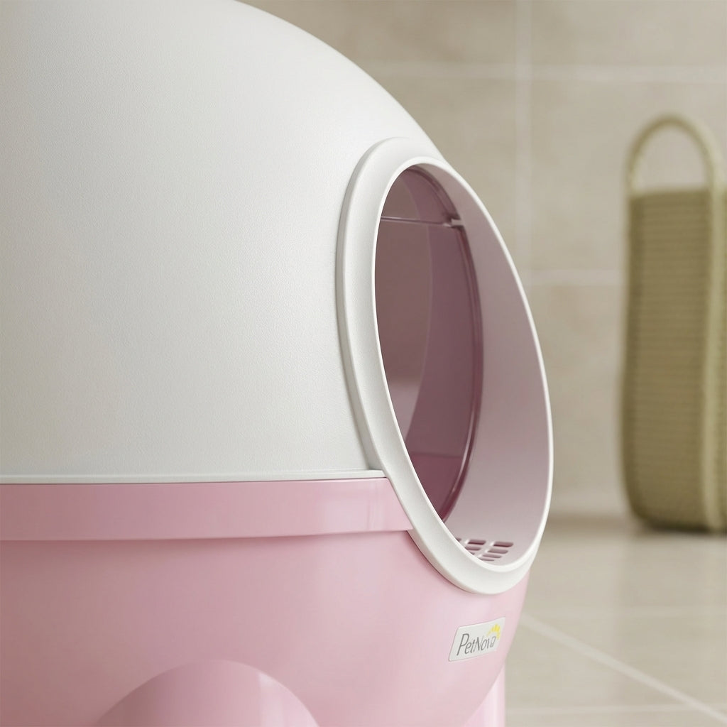 Hooded Cat Litter Box, Large Kitty Litter Pan with Lid, Scoop, Leaking Sand Pedal, Top Handle, Light Pink