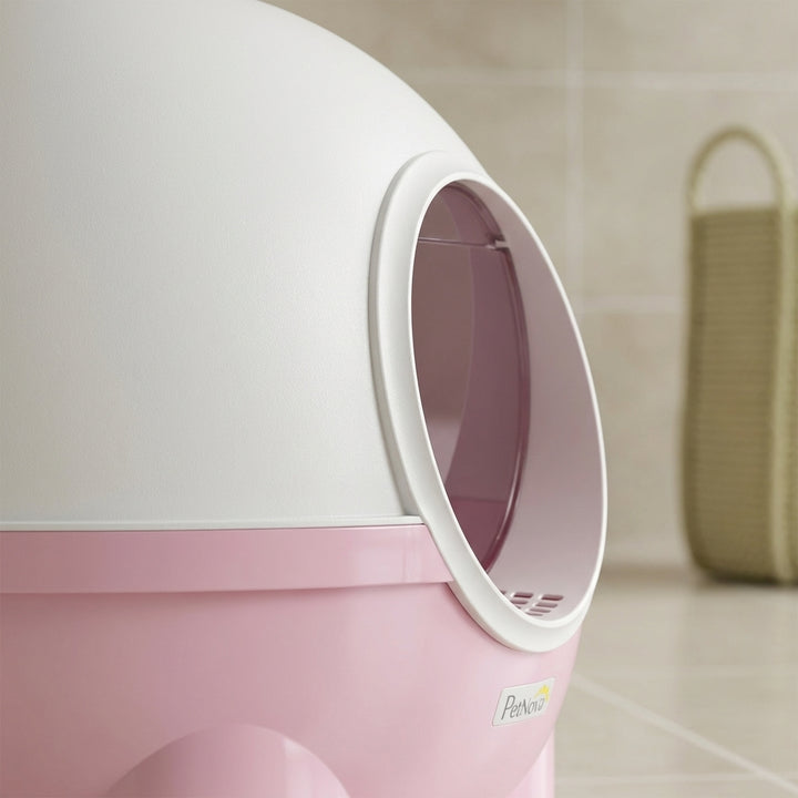 Hooded Cat Litter Box, Large Kitty Litter Pan with Lid, Scoop, Leaking Sand Pedal, Top Handle, Light Pink