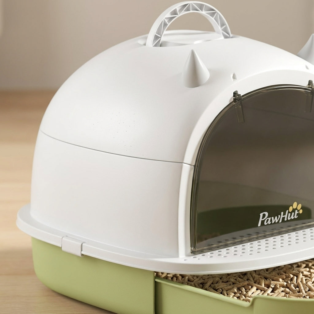 Covered Cat Litter Box with Lid, Scoop, Deodorizing Bags for Odor Control, Privacy, Easy to Clean, Green