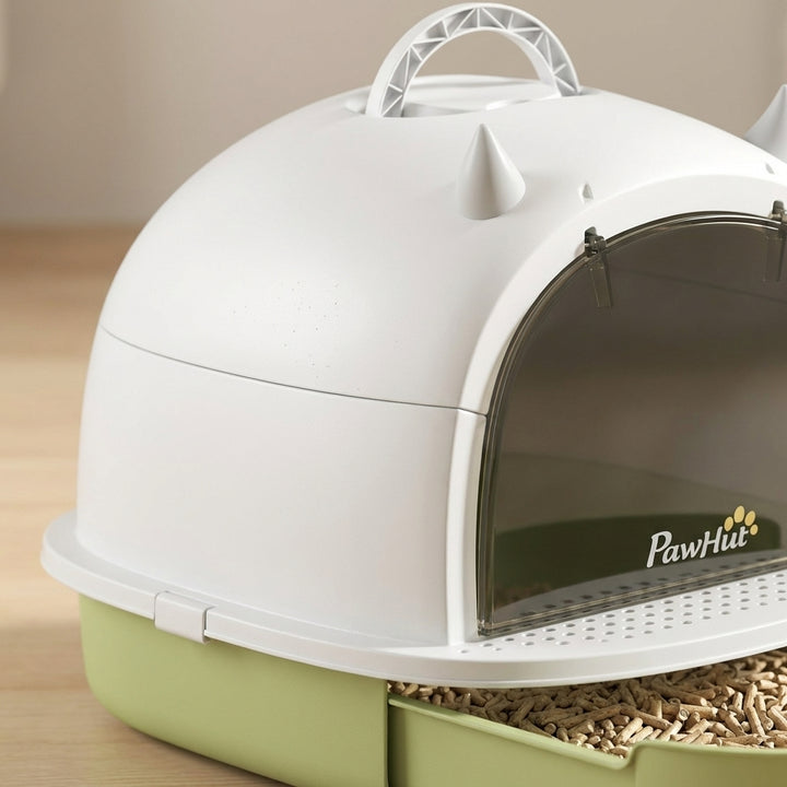 Covered Cat Litter Box with Lid, Scoop, Deodorizing Bags for Odor Control, Privacy, Easy to Clean, Green