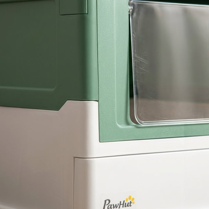 Fully Enclosed Cat Litter Box with Front Entry and Top Exit, Plastic, Green & White