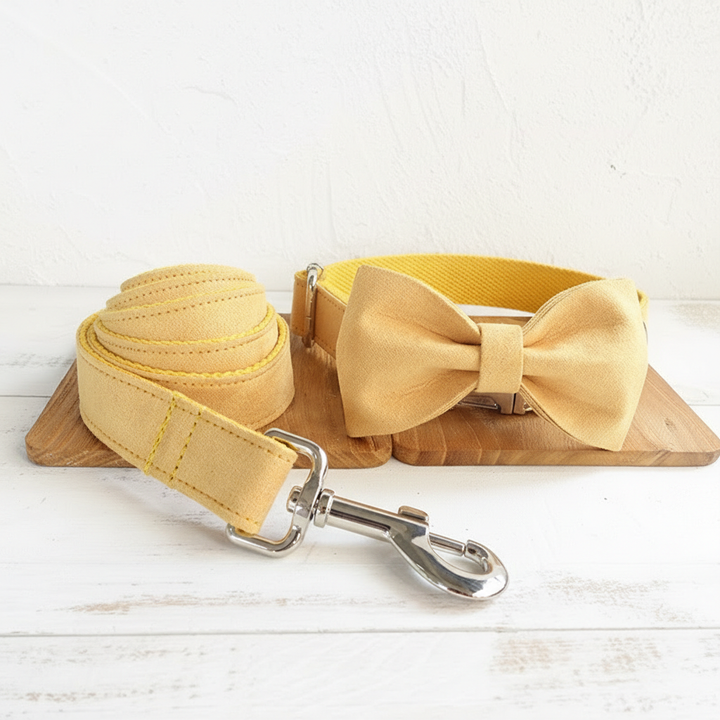 Stylish Dog Collar &amp; Leash Set with Bow Tie – Adjustable Pet Collar