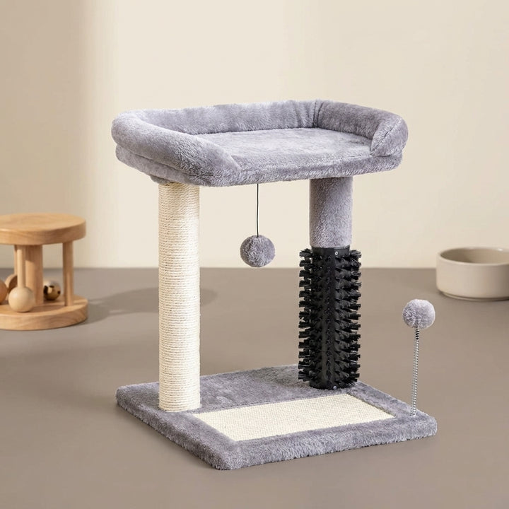 Small 4-in-1 Cat Tree Tower With Self-grooming Brush And Natural Sisal Scratching Post, Soft Plush Cat Bed And Hanging Ball, Suitable For Indoor Kittens