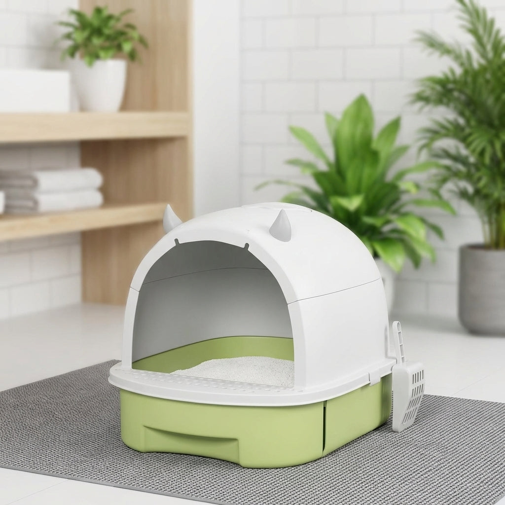 Covered Cat Litter Box with Drawer & Deodorizing Filters – Enclosed Kitty Toilet