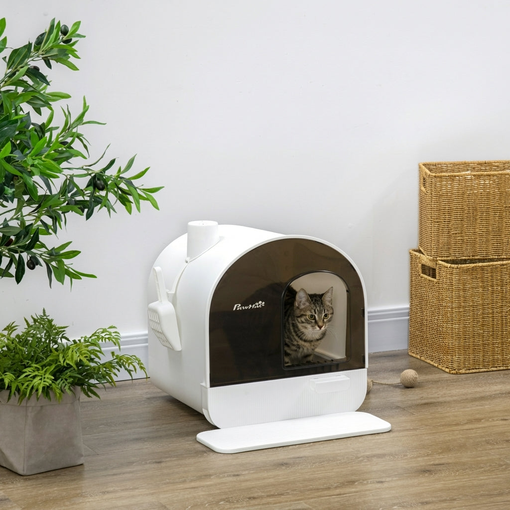 Hooded Cat Litter Box with Slide-Out Tray & Odor Filter