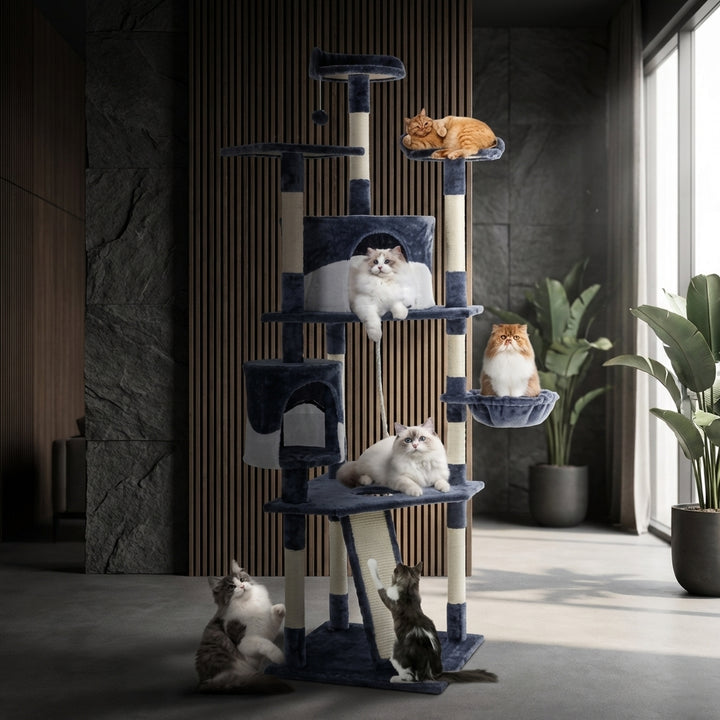 79-inch Cat Tree Tower, Large Multi-story Cat Climbing Tower, Natural Sisal Grabber Posts, Extended Platform, Hammock