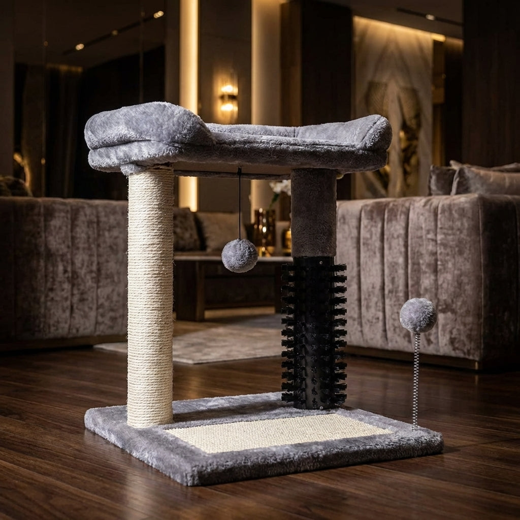Small 4-in-1 Cat Tree Tower With Self-grooming Brush And Natural Sisal Scratching Post, Soft Plush Cat Bed And Hanging Ball, Suitable For Indoor Kittens