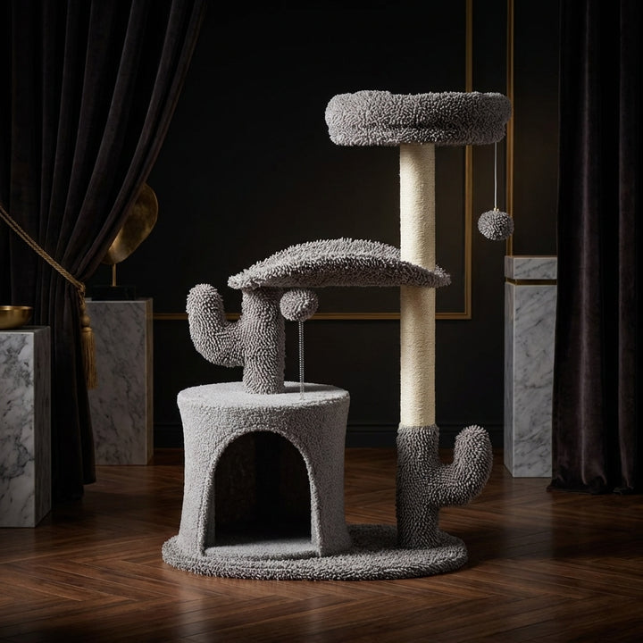 Small Cat Tree Tower, 33 Cat Scratching Post With Curved Bed
