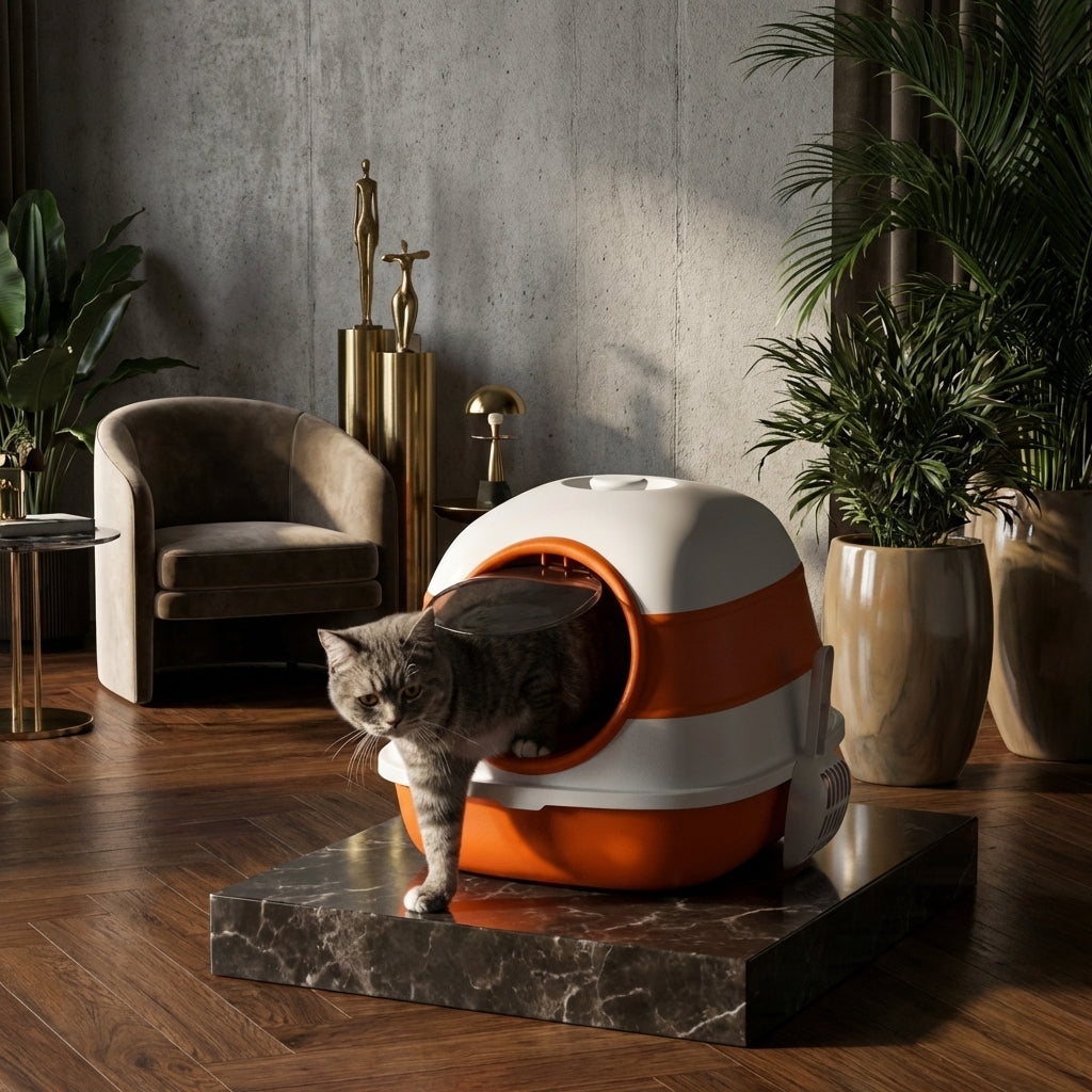 Enclosed Cat Litter Box with Scoop & Air Freshener – Foldable Covered Cat Toilet
