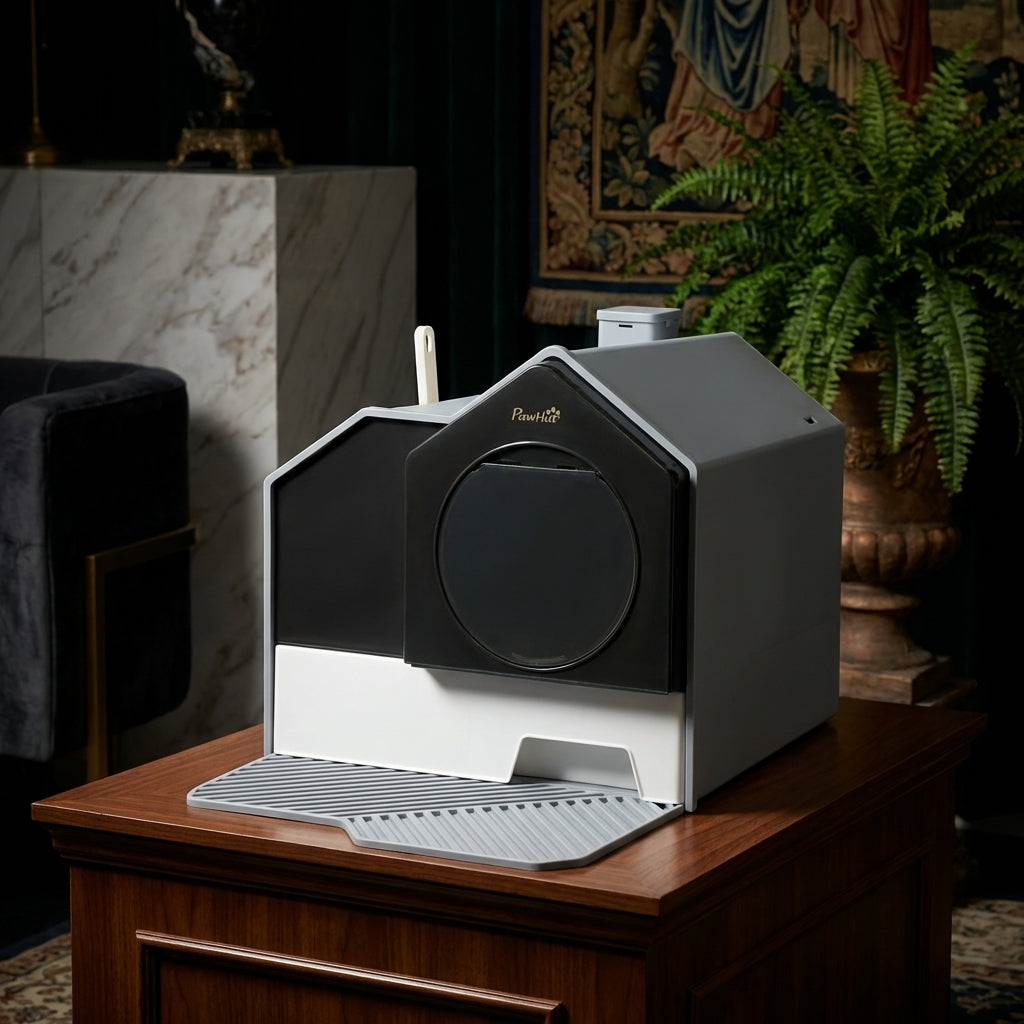 Enclosed Cat Litter Box with Drawer Cleaning System