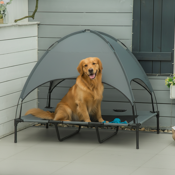 48" x 36" Elevated Portable Dog Cot Cooling Pet Bed with UV Protection Canopy Shade