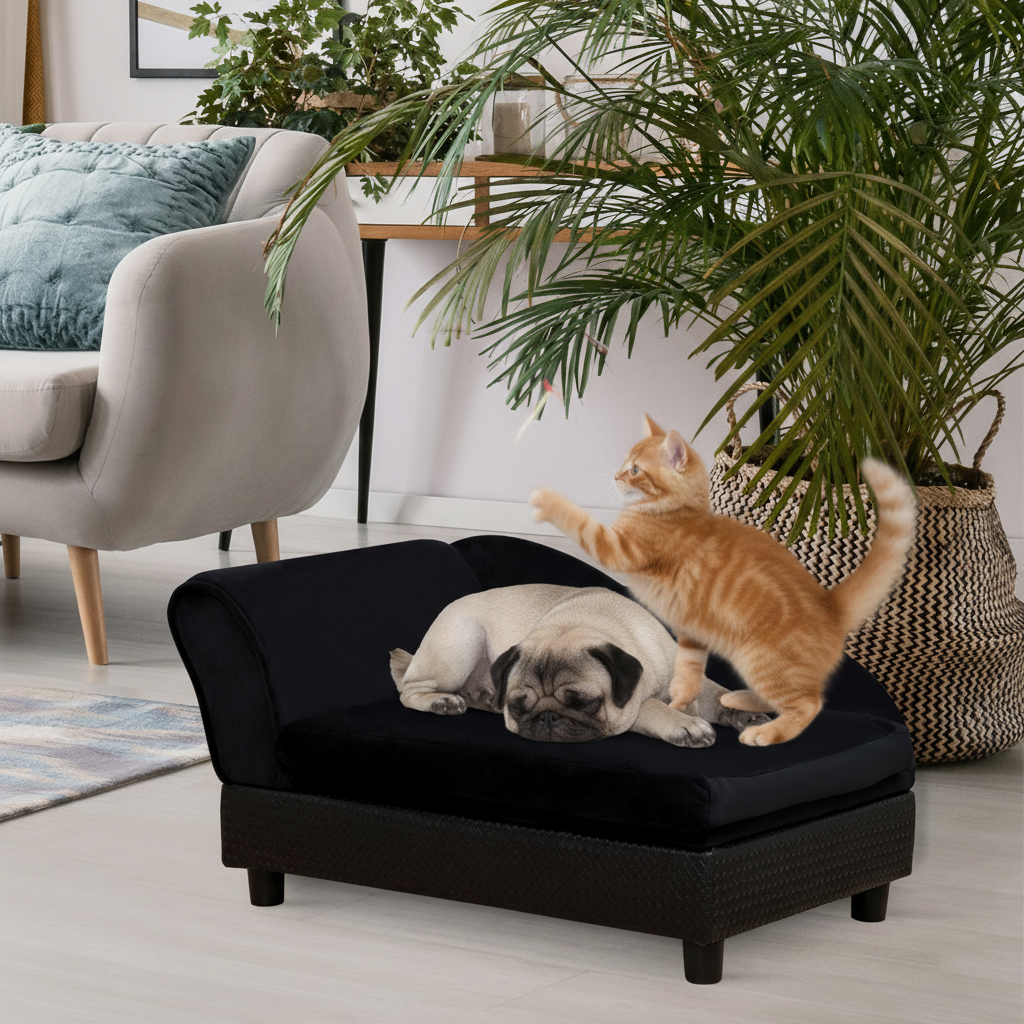 Pet Sofa Bed Couch with Storage, Pet Sofa for Cats and Small Dogs, Black