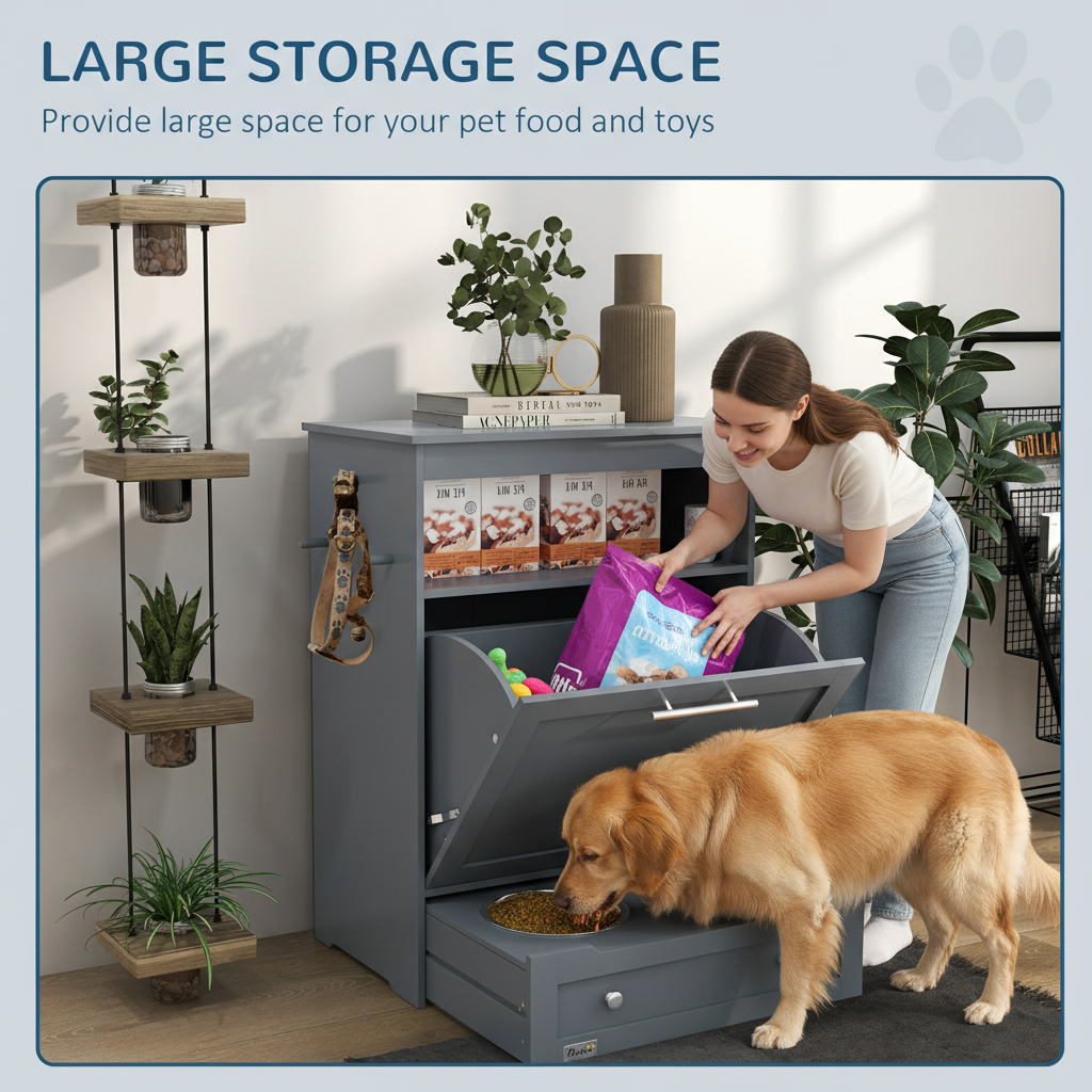 PawHut Pet Feeder Station with Storage Cabinet; Raised Dog Bowls