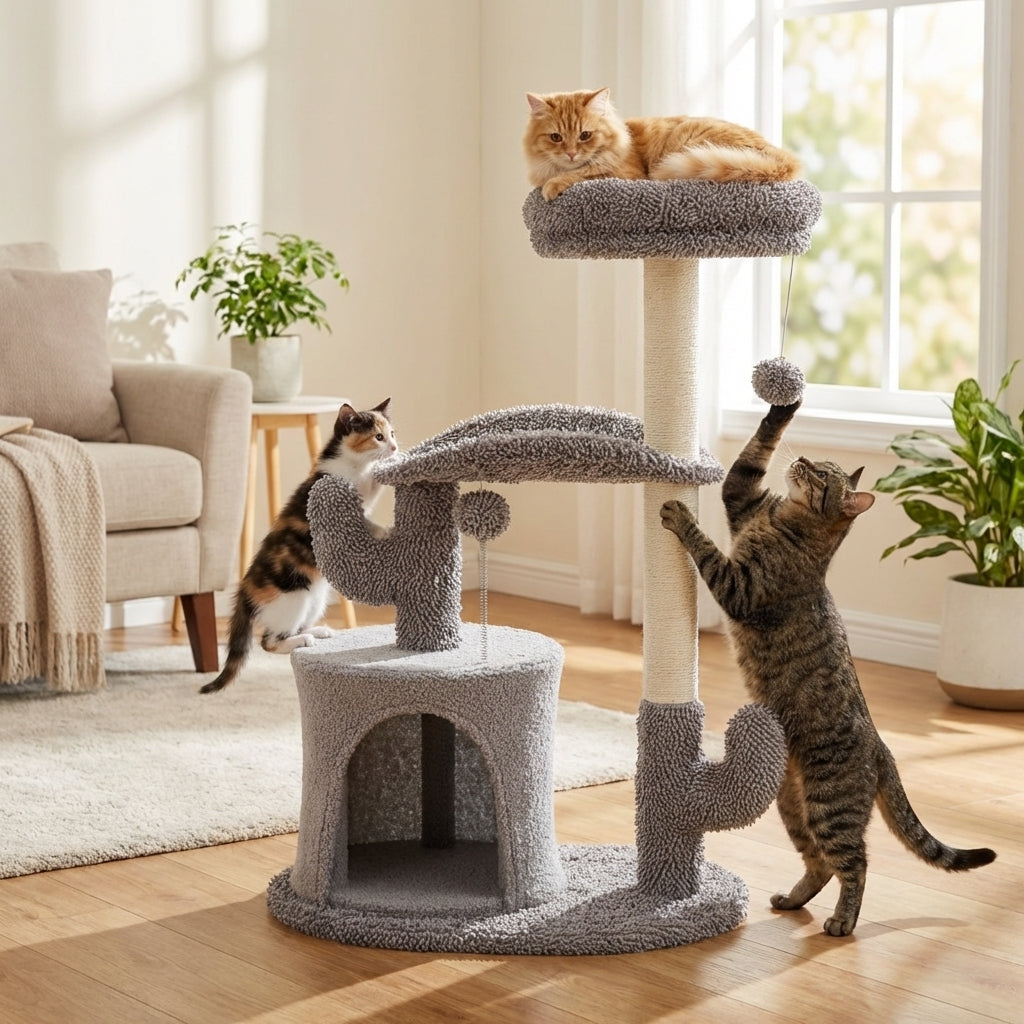 Small Cat Tree Tower, 33 Cat Scratching Post With Curved Bed