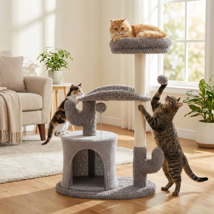 Small Cat Tree Tower, 33 Cat Scratching Post With Curved Bed