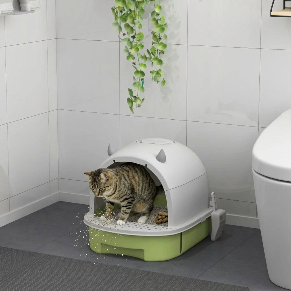 Covered Cat Litter Box with Drawer & Deodorizing Filters – Enclosed Kitty Toilet