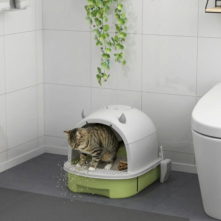 Covered Cat Litter Box with Drawer & Deodorizing Filters – Enclosed Kitty Toilet