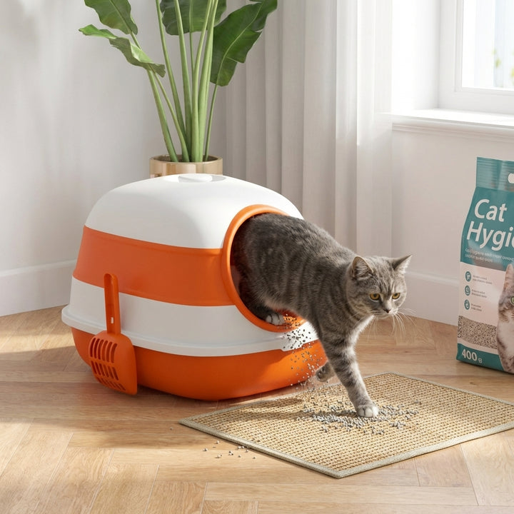 Enclosed Cat Litter Box with Scoop & Air Freshener – Foldable Covered Cat Toilet