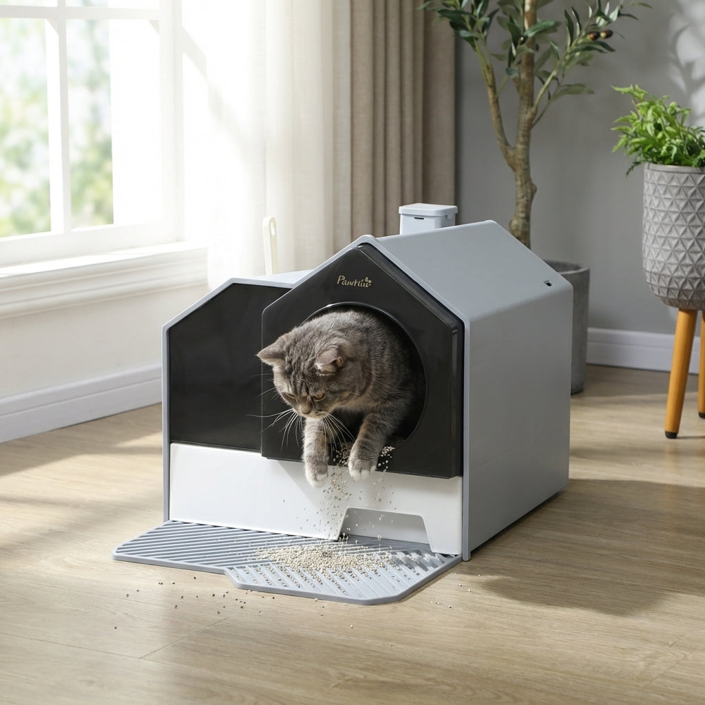 Enclosed Cat Litter Box with Drawer Cleaning System